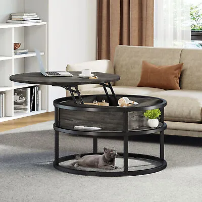 Modern Lift Top Round Coffee Table Cocktail Table W/ Hidden Storage & Open Shelf • $98.99