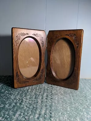 Vintage Carved Wood Hinged Double Oval 9  Picture Frame Fits (2) 3.5  X 6.5  Pic • $10