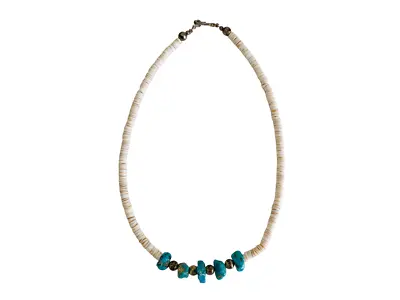 Southwestern Heishi Bead And Turquoise Choker Vintage Sterling Silver Necklace • $32.95
