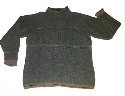 Oisin Ban Pure Irish Donegal Men's Sweater L Green Brown Roll Neck Wool Blend • $64.99