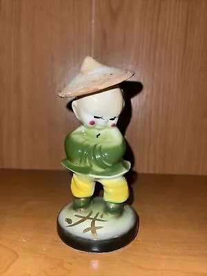 Vintage Asian Boy Ceramic Statue Figurine With Hat • $15