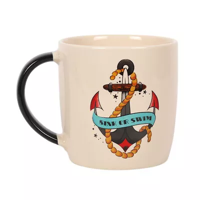 Tattoo Anchor Sparrow Heart Ship Ceramic Mug Mugs Cup Cups Bohemian Style Gift • £7.45