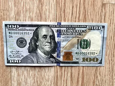 100 Dollar Bill Star Note 2013 Low Serial Number Triple “000”MD 00016352* D4 • $220