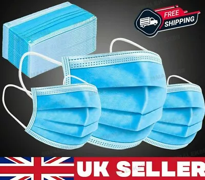 3ply Face Mask Surgical Disposable Mouth Cover Breathable Respiration Dust 10 X • £7.99