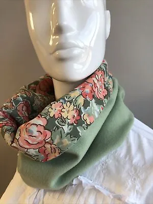 Snood Cowl Loop Circle Scarf Liberty Wool/Boiled Wool Reversible Handmade Green • £14.99