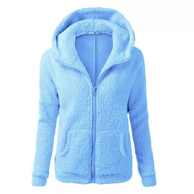 Womens Teddy Bear Fleece Fluffy Hooded Coat Ladies Hoodies Jacket Zip Up Outwear • £12.12