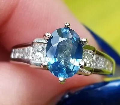 $775 • Buy 1.65CW Cornflower Blue Sapphire Radiant Princess Diamond 18k White Gold Ring