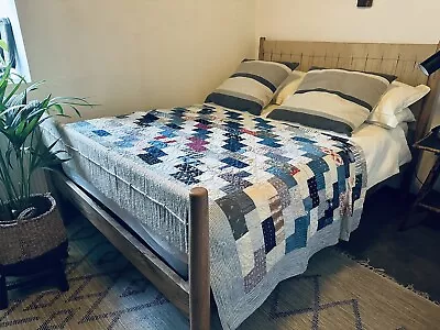 Large Antique Handmade Patchwork Throw Bedspread • £150