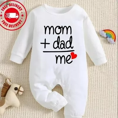 Baby Cute Long-sleeved Cotton Jumpsuit With Mom+dad=me Print • £15