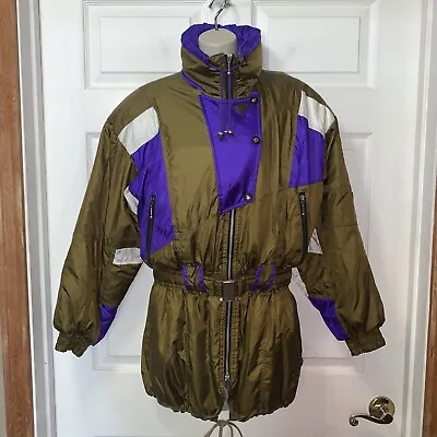 Vintage 90s World Pro Mogul Tour Ski Jacket Womens M Hooded Snowboard Belted • $29.99