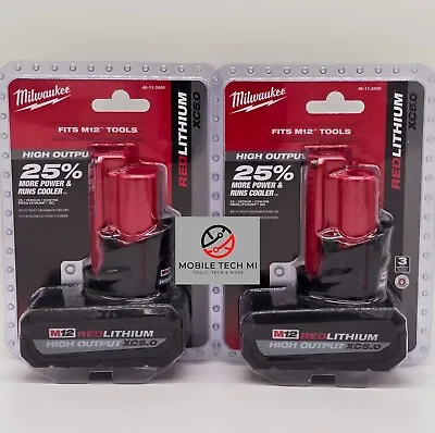 Milwaukee M12 2 Pack X2 HIGH OUTPUT 5.0 Ah XC5.0 Battery Pack 48-11-2450 OEM • $135.98