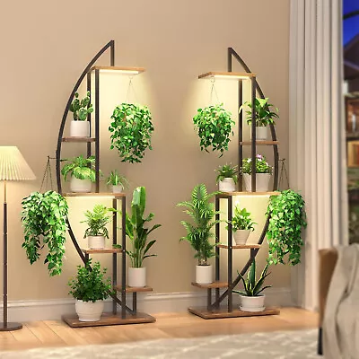 Plant Stand Indoor With Grow Lights 6 Tiered Tall Plant Shelf 63  Metal Plant • $148.78