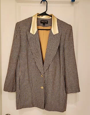 Vintage Houndstooth Womens Blazer W/ Gold Accent Buttons & Leather Collar Medium • $13.99