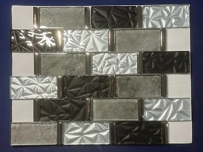 NY89 Silver/Gray/Black Glass Rectangle Mosaic Tile Kitchen Bathroom Backsplash • $26.88