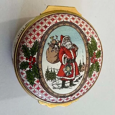 Halcyon Days 1984 CHRISTMAS SANTA REINDEER TOYS HOLLY Enamel Hinged Trinket Box • $39.95