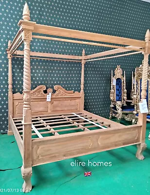 6' Super King Natural French Queen Anne Shabby Chich Four Poster Bed Solid Wood • $2218.44