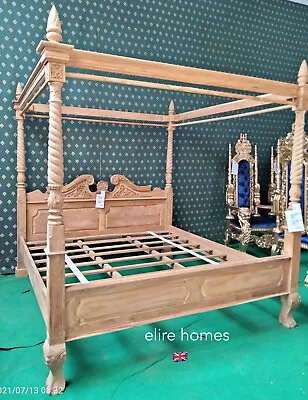 Mahogany 6' Super King Natural French Queen Anne Shabby Chich Four Poster Bed • $2272.05