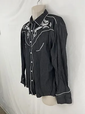 Coofandy Mens L Black Embroidered Western Rodeo Cowboy Cotton Shirt • $19