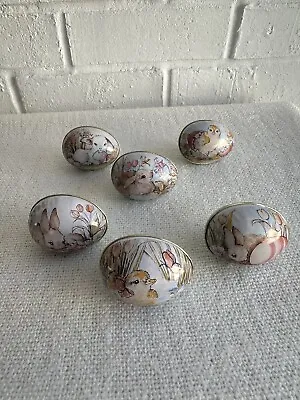 Enesco Vintage 1985 Metal Tin Easter Egg Lithograph Set Of 6 Eggs Hong Kong • $29.99