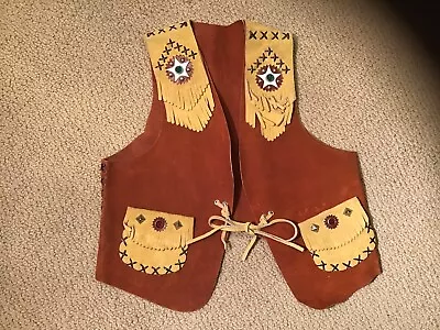 Vintage Beautiful Childrens Cowboy Costume Suede Fringe Vest Halloween MINT Sm • $35