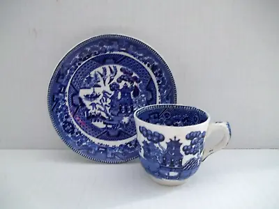 Antique Buffalo Pottery Blue Willow 1911 Restaurant Demitasse Cup & 1916 Saucer • $20