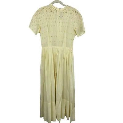 Vintage 50s L’Aiglon Dress Size S Yellow Cotton Eyelet Fit Flare Short Sleeves • $74.88