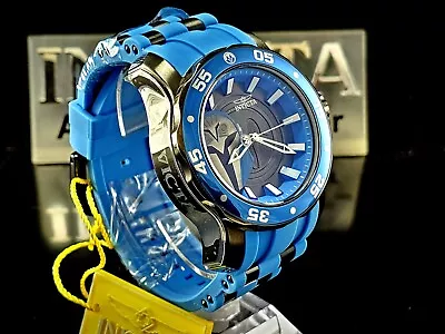 Rare Invicta Star Wars Mandalorian 48mm Stainless Steel Quartz Black Blue Watch • $42
