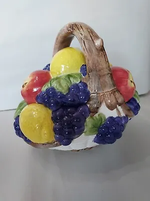 Fruit Basket Cookie Jar Vintage Latvia Souvenir Vulcano Ceramics 9x8x8 • $25.99