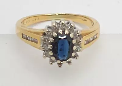 18ct Gold Ring Sapphire And 0.32ct Diamond Ring In Size K 1/2 - 18ct Yellow Gold • $1097.19