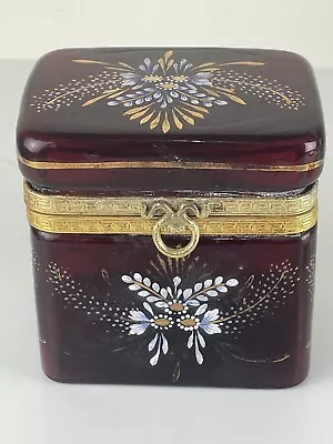 Moser Style Hand Painted Ruby Red Gold Enamel Jewelry/trinket Box/casket/chest • $43