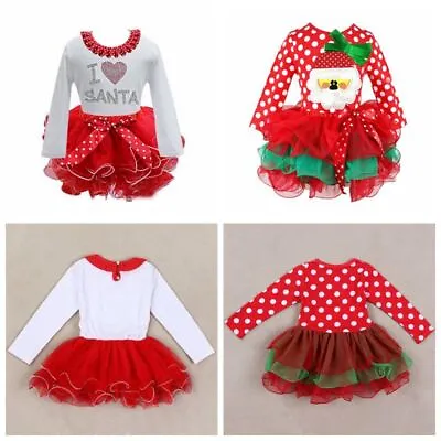 £6.66 • Buy Christmas Kids Baby Girl Red Santa Reindeer Xmas Tulle Party Bow-Knot Tutu Dress