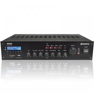 5 Ch 360W 100v Line 4 Zone Mixer Amplifier Bluetooth 19  Background Music System • £419