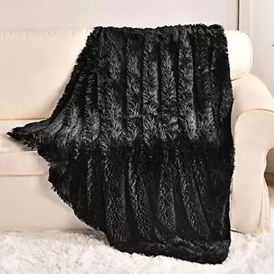 Black Faux Fur Throw Blanket2 Layers50 X 60 Soft Fuzzy Fluffy Plush • $19.91