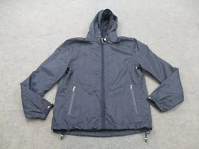 Zara Jacket Mens Large Blue Polka Dot Full Zip Adult Hooded Coat Windbreaker • $15.97