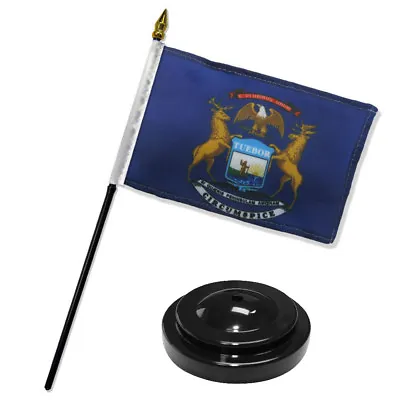 Michigan State Flag 4 X6  Desk Set Table Stick Black Base • $6.94