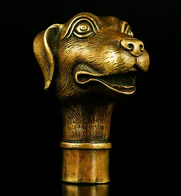 Rare Lucky Handmade Bronze Carving Dog Collect Cane Walking Stick Head Statues • £10.80