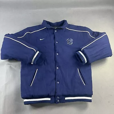 Vintage New York Yankees Jacket Large Blue Youth Nike Team MLB Reversible Snap • $31.99