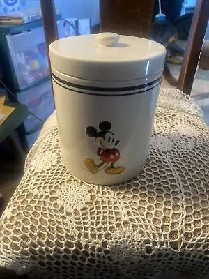 Vintage Mickey Mouse Cookie Jar Classic White Embossed Walt Disney 7.5”h X  6”w • $25