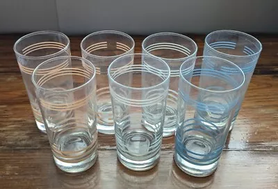 Vintage Mid Century Modern Striped Drinking Glasses Tumblers/ Set Of 7 • $18.88