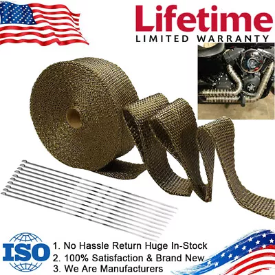 2  50ft Roll Titanium Header Turbo Pipe Manifold Exhaust Heat Wrap Tape 10Ties • $22.59