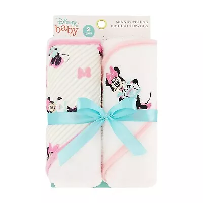 Disney Cudlie Baby Girl Minnie Mouse 2 Pack Rolled/Carded Hooded Towels • $12.69
