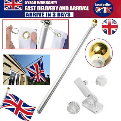 £8.49 • Buy 5FT Wall Mounted Telescopic Aluminum Flag Pole Flagpole Mount Holder Bracket UK