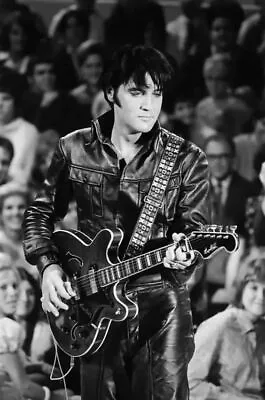 Elvis Presley Black And White In Leather Jacket And Guitar 8x10 Picture Celebrit • $3.99