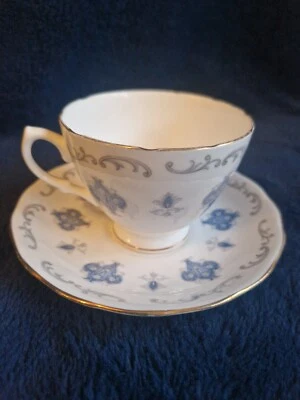 £0.99 • Buy Vintage Royal Osborne Bone China Blue Trellis Gold Tea Cup Saucer Duo Set