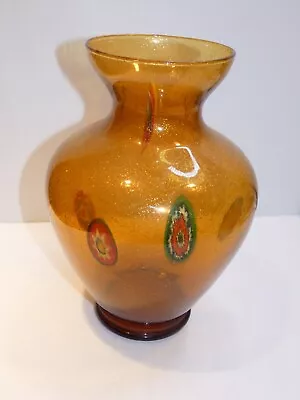 Murano Large Vase Amber W Mille Fiore Multicolor Flowers • $129.99