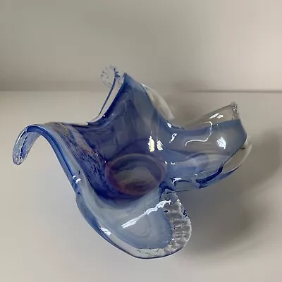 Arte Murano Lavorazione 8  Blue Marbled Draped Edge Candy Centerpiece Bowl Italy • $24.99