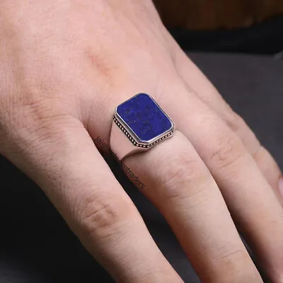 Lapis Lazuli Ring Vintage 925 Silver Ring Engagement Ring Mens Blue Stone Ring • $64.59