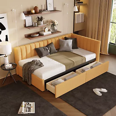 Twin Size Daybed W/ 2 Drawer Upholstered Bed Frame Sofa Bed W/ Storage Yellow • $329.99