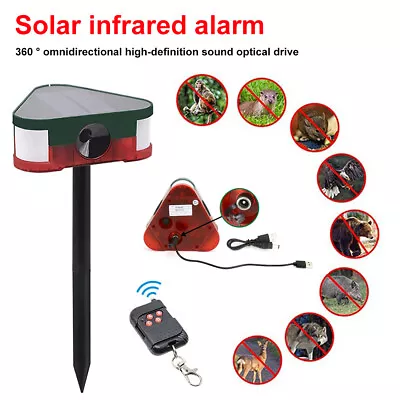 Solar Motion Sensor Alarm 360° Detector Siren Strobe Light W/ Remote Detector # • $27.59