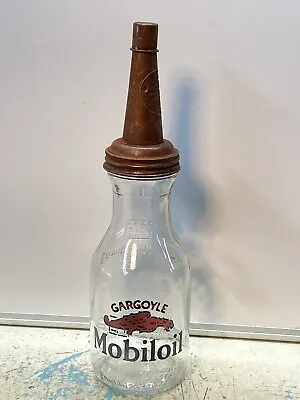 Gargoyle Mobiloil Motor Oil Bottle Spout Cap Glass 1 Quart Vintage Style Gas • $19.99